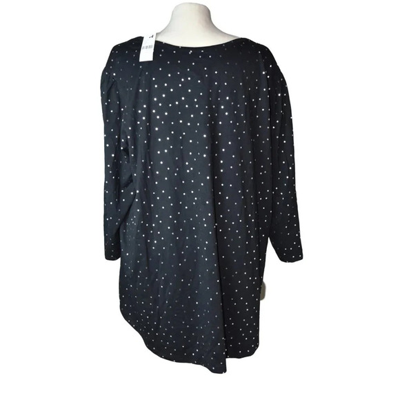 NWT Lane Bryant Black Silver Polka Dots New Years Eve Holidays Blouse L/S 22 /24 - Picture 3 of 7